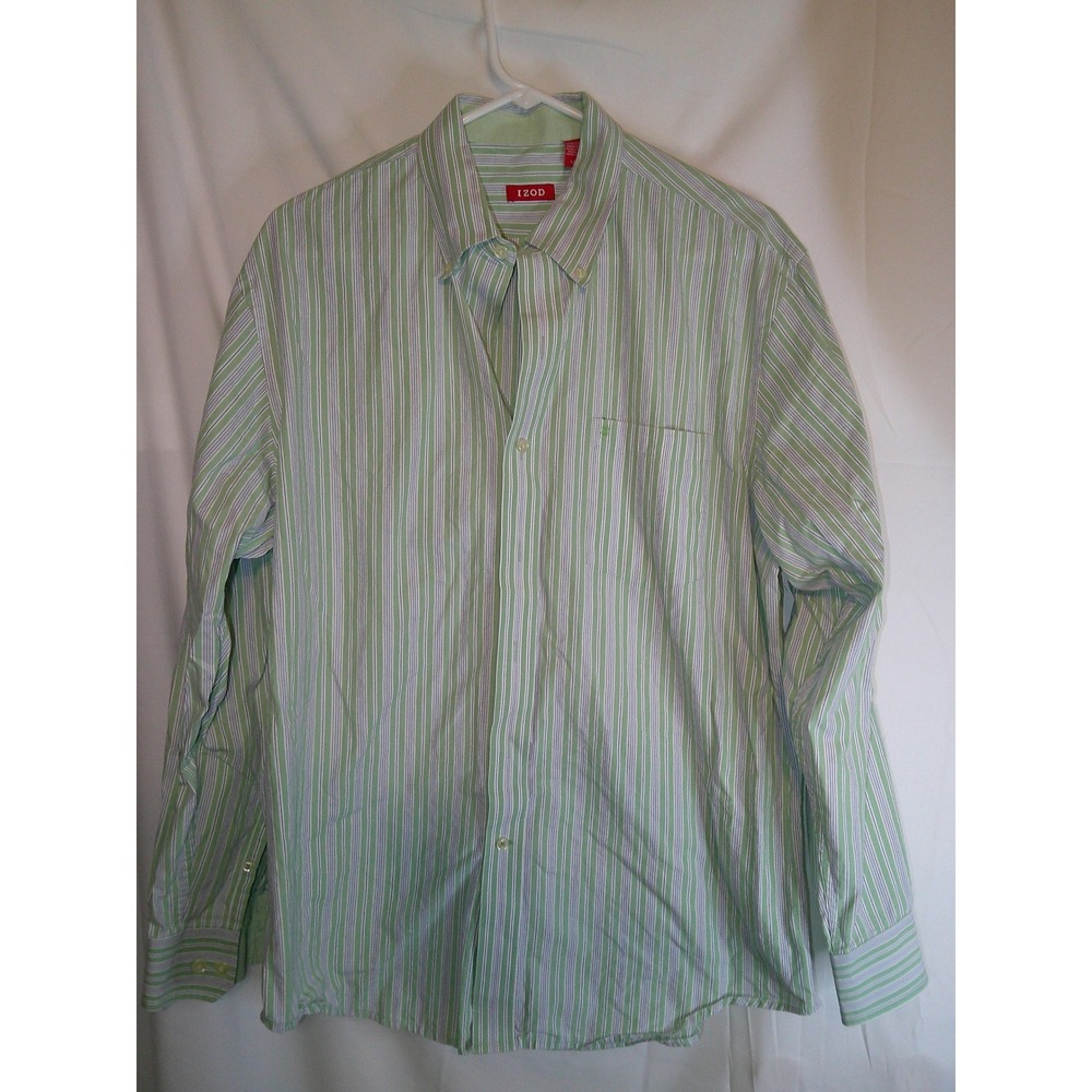 IZOD Striped Button Down Shirt -‎ Long Sleeve Dress Shirt - Green - L/G